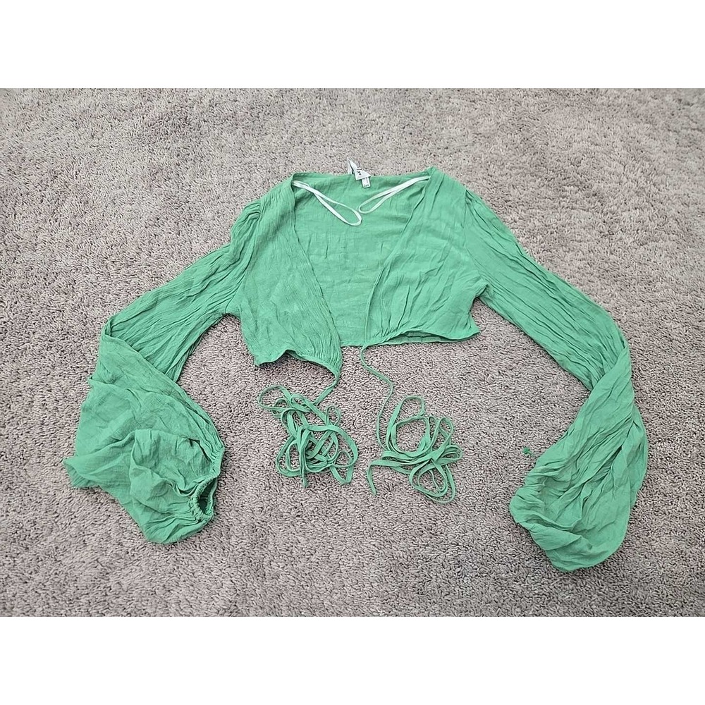 Princess Polly Crop Top Womens 12 Green Wrap Balloon Long Sleeve Boho Y2k